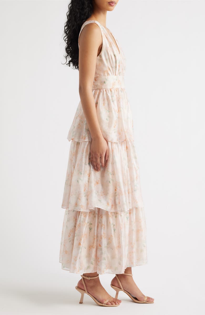 Lulus Vallia Tiered Maxi Dress, Alternate, color, Blush Floral