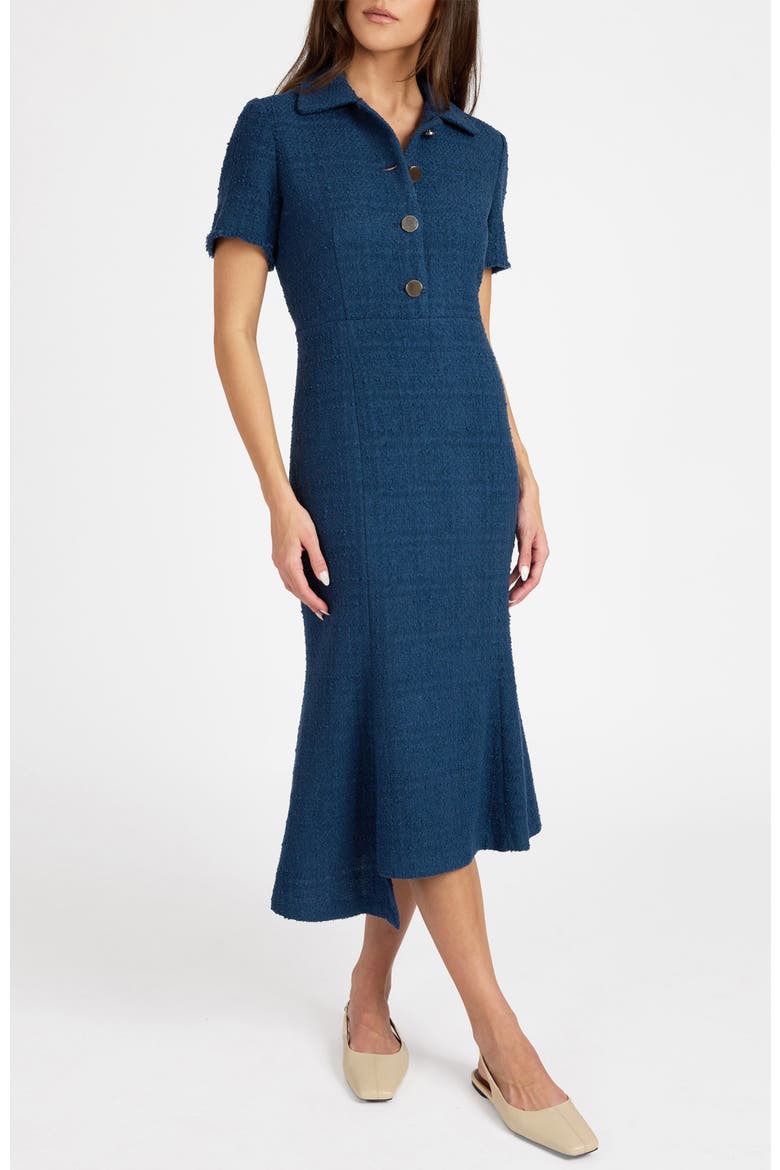 Sahara Short Sleeve Asymmetric Midi Tweed Dress, Alternate, color, Steel Teal