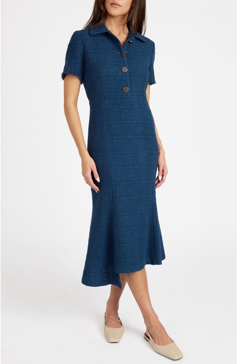 Santorelli Sahara Short Sleeve Asymmetric Midi Tweed Dress, Alternate, color, Steel Teal