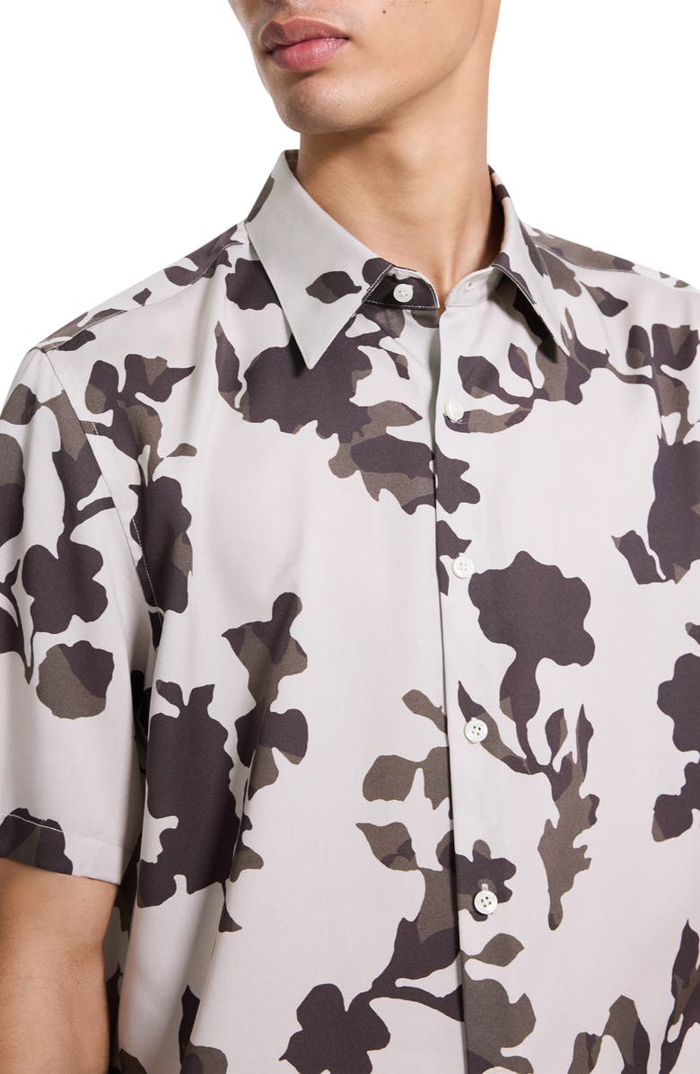 Theory Irving Floral Short Sleeve Button-Up Shirt, Alternate, color, Silver Cloud Multi - 2Oy