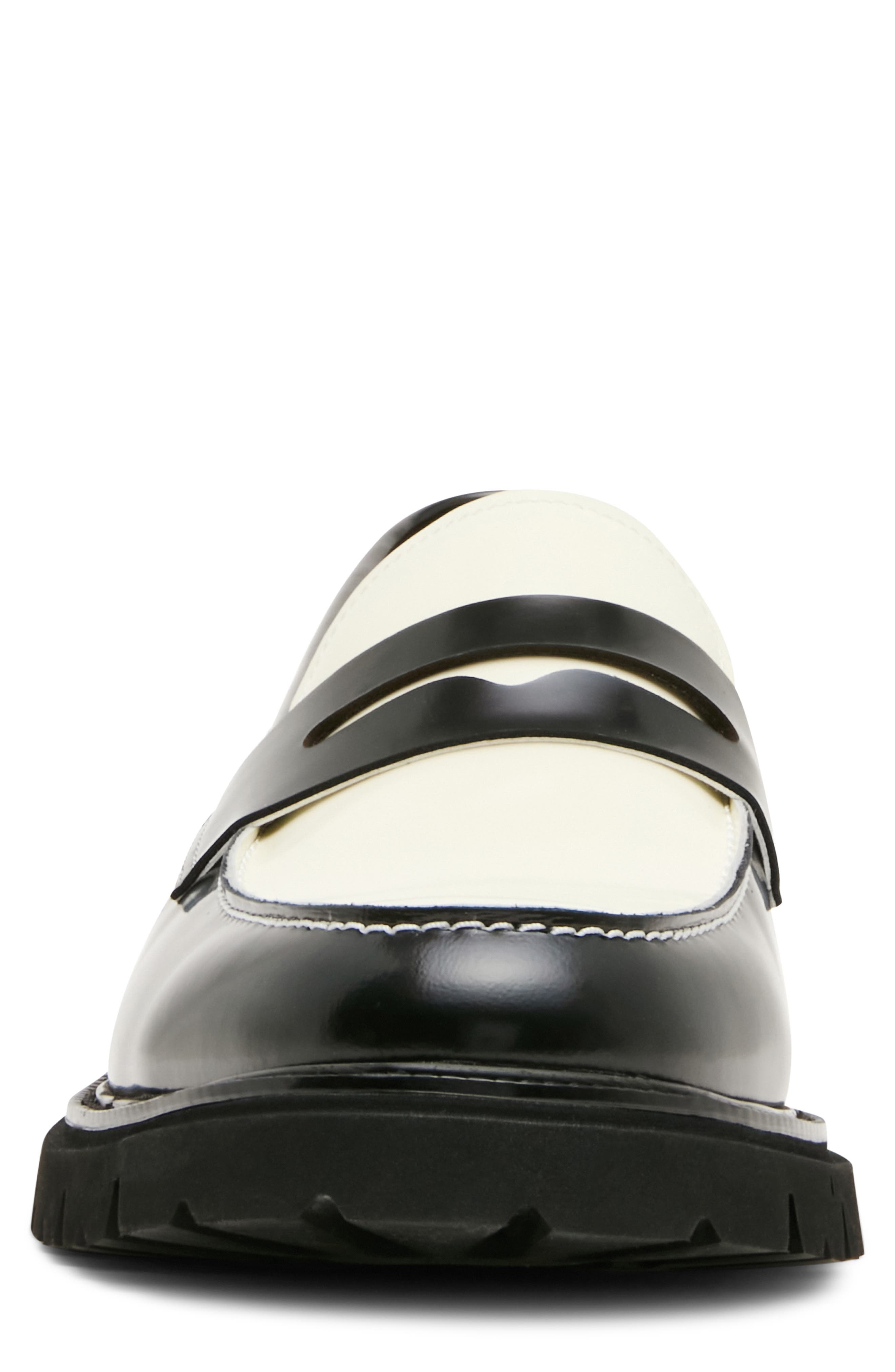 Nomadd Penny Loafer, Alternate, color, BLACK/ WHITE LEATHER