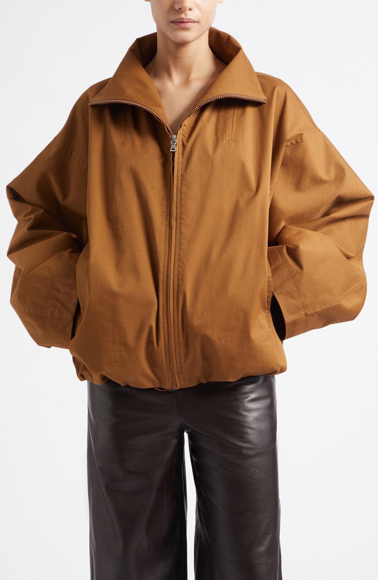 NOUR HAMMOUR François Stretch Cotton Canvas Bomber Jacket, Main, color, Camel