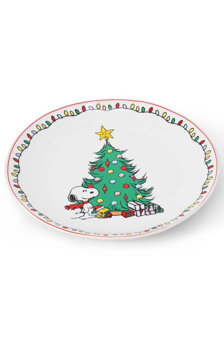 Xmas 8 Piece 10.5 Inch Round Stoneware Dinner Plate Set, Alternate, color, White