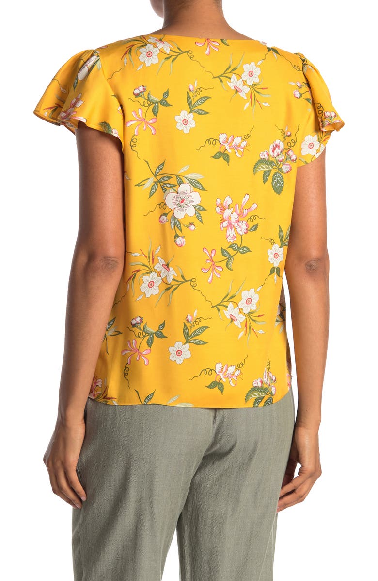 Rebecca Taylor Floral V-Neck Flutter Sleeve Blouse, Alternate, color, 