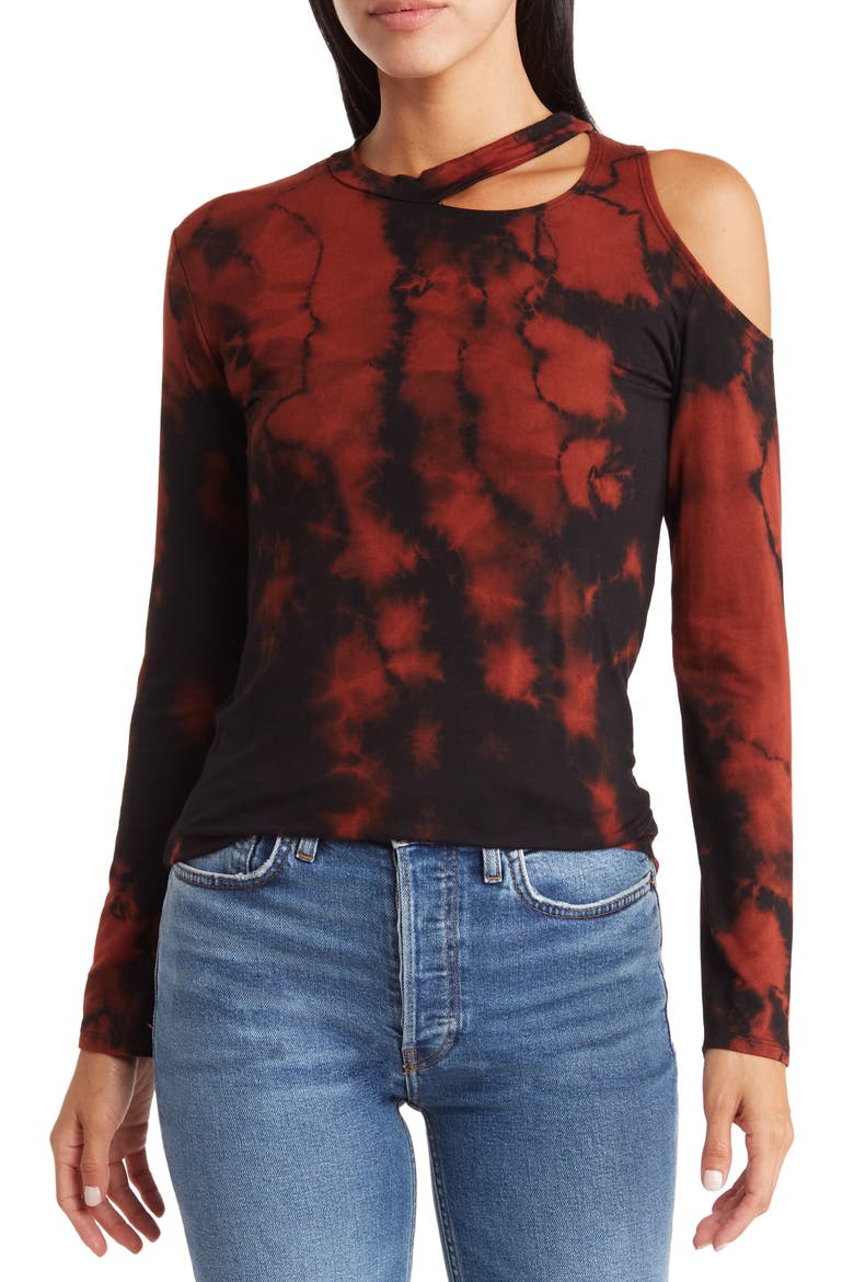 Tie Dye Shoulder Cutout Top, Main, color, BLACK