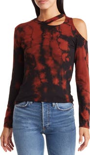 GO COUTURE Tie Dye Shoulder Cutout Top