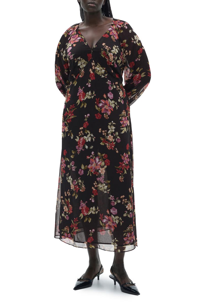 MANGO Floral Puff Sleeve Maxi Dress, Alternate, color, 
