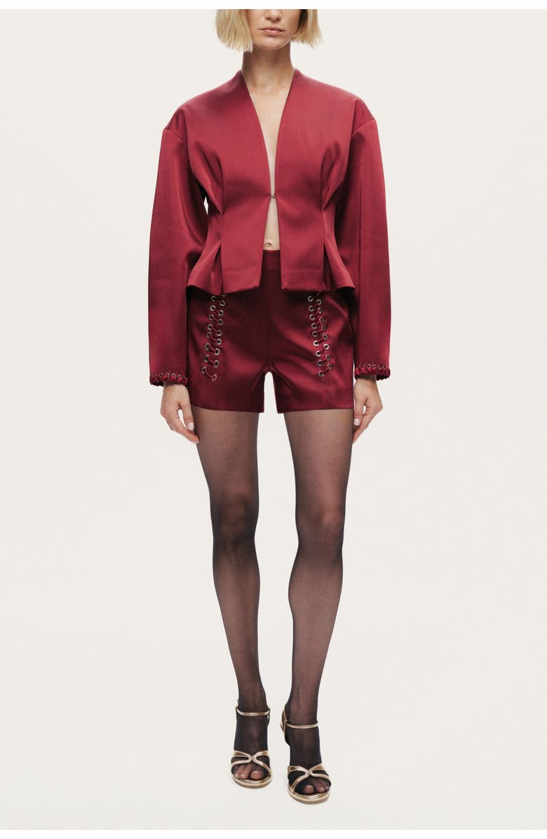 Nocturne Twin-Lace High-Waist Shorts, Alternate, color, Burgundy