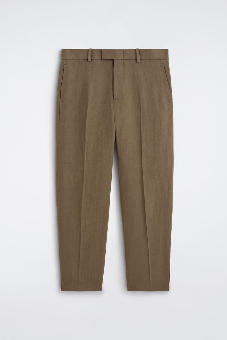 Linen Relaxed-fit Tapered Pants, Alternate, color, DARK KHAKI