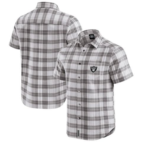 Men's Darius Rucker Collection by Fanatics Gray Las Vegas Raiders Team Plaid Short Sleeve Full-Snap Shirt