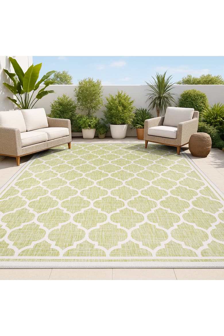 Trebol Moroccan Trellis Textured Weave Indoor/Outdoor Area Rug, Alternate, color, Green/Cream