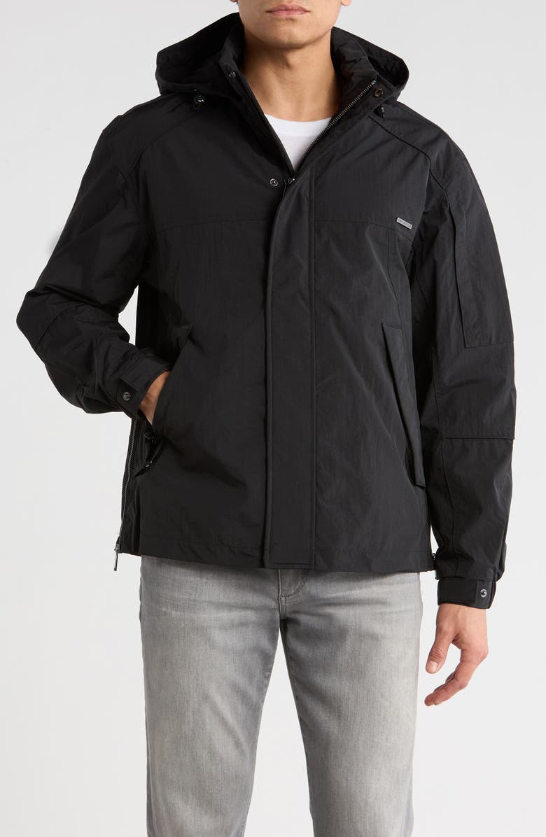 KARL LAGERFELD PARIS Nylon Hooded Jacket, Main, color, Black