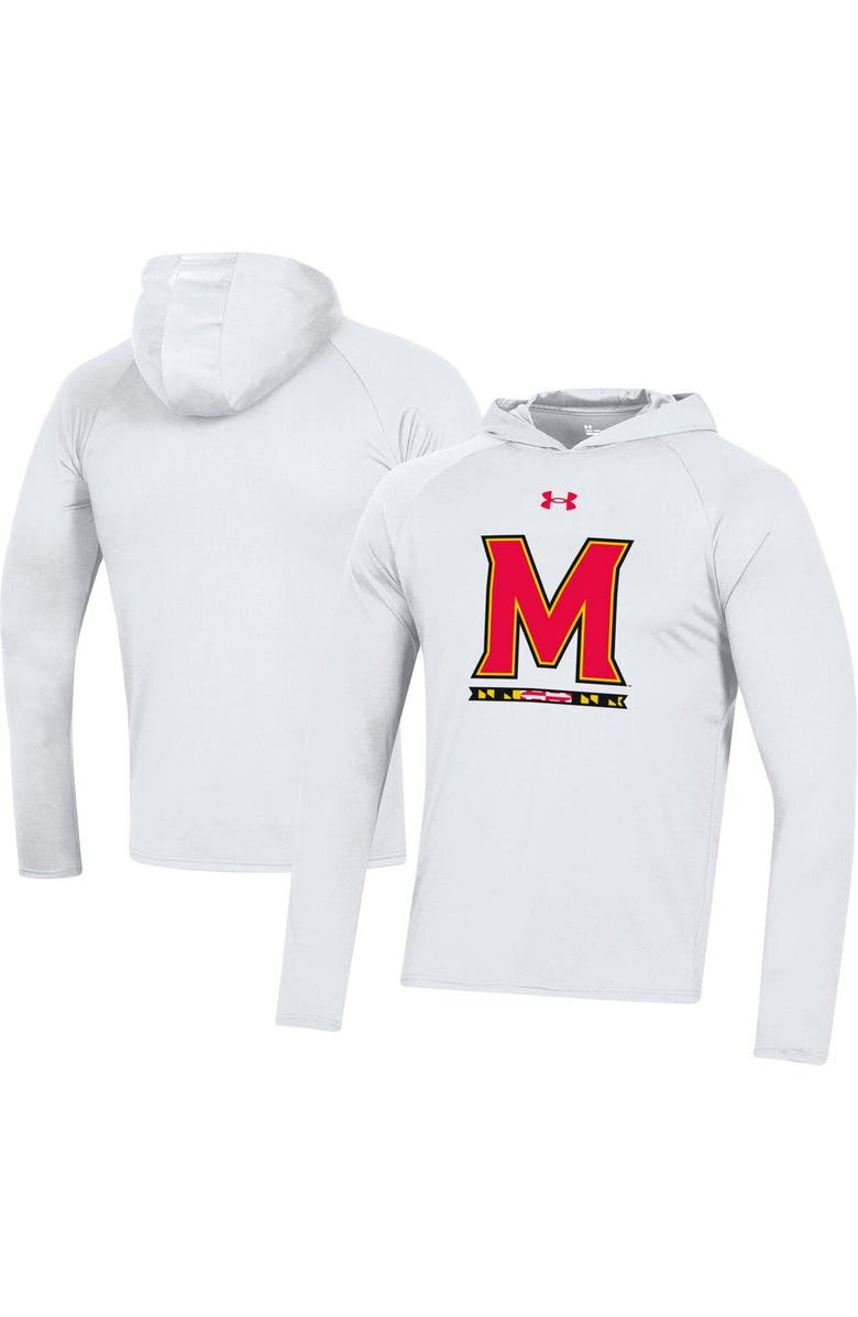 Under Armour Men's Under Armour  White Maryland Terrapins School Logo Raglan Long Sleeve Hoodie Performance T-Shirt, Main, color, 
