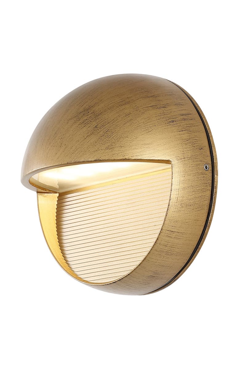 JONATHAN Y Orbe Outdoor Metal/Glass Integrated LED Wall Sconce, Main, color, Antique Gold