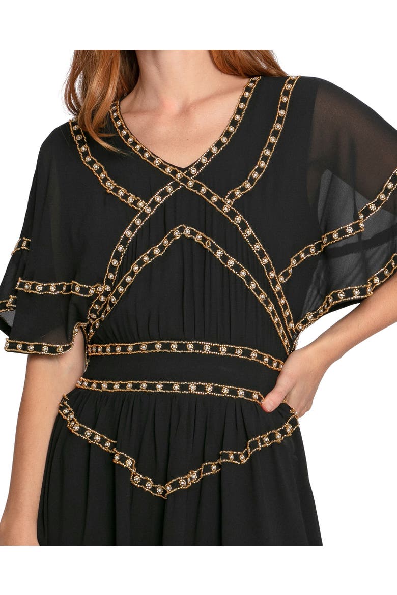 Golden Mark Beaded Trim Mini Dress, Alternate, color, Black
