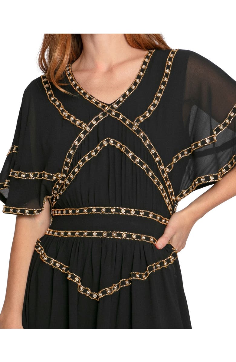 Belle & Bloom Golden Mark Beaded Trim Mini Dress, Alternate, color, Black