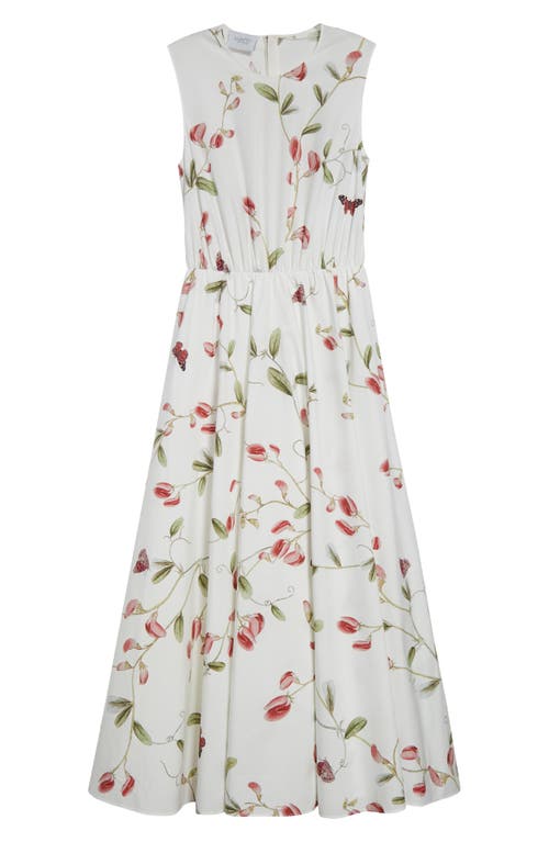 Giambattista Valli Flowered Sleeveless Midi Dress In Ivory/multi