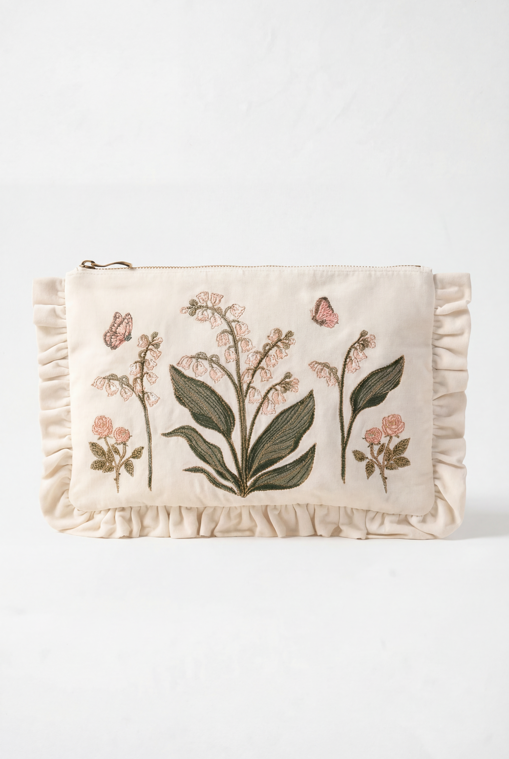 Elizabeth Scarlett Lily of the Valley Frill Pouch, Main, color, Cream