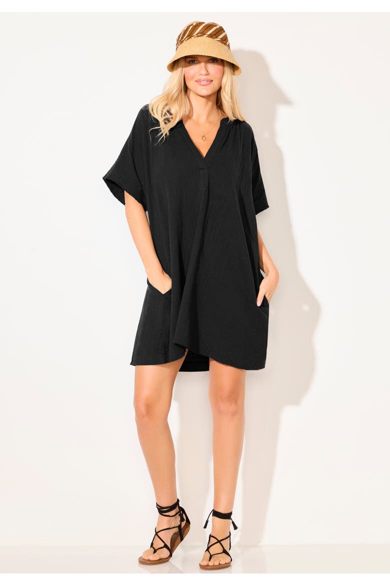 Cotton Gauze V Neck Cover Up, Alternate, color, Black