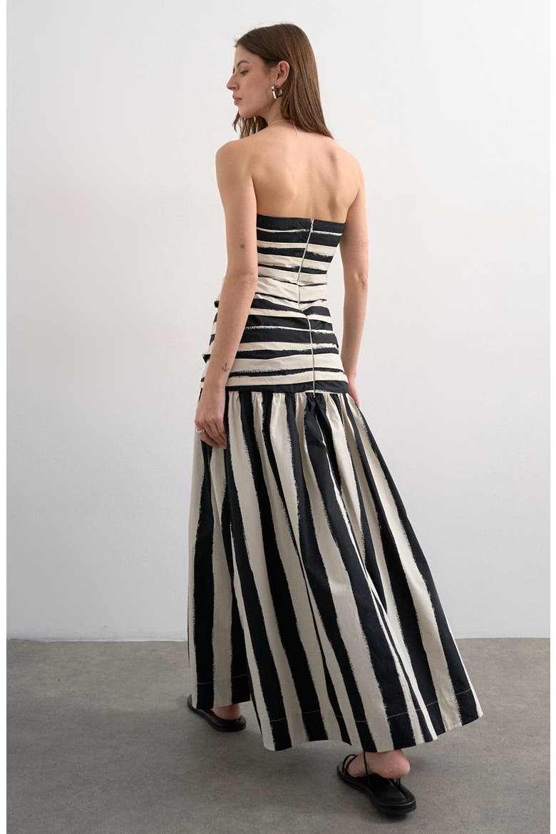 Stripe Bandeau Fit & Flare Dress, Alternate, color, BLACK