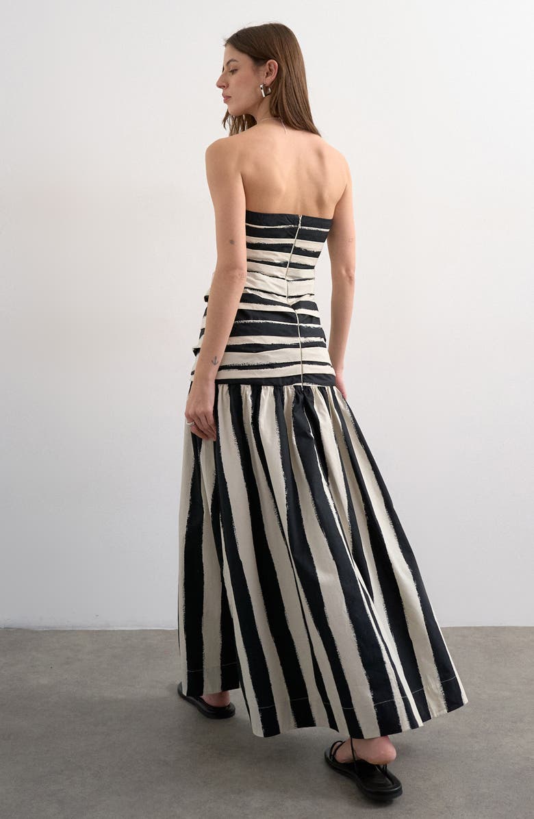 Topshop Stripe Bandeau Fit & Flare Dress, Alternate, color, Black