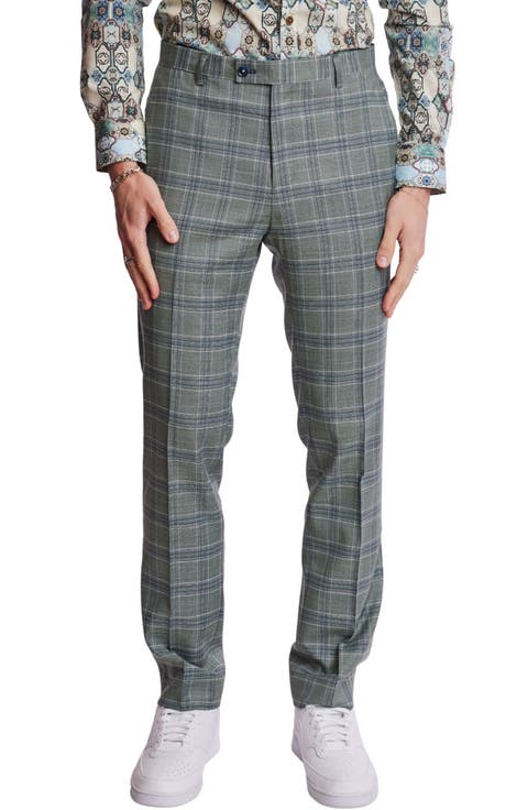 Downing Slim Flat Front Plaid Dress Pants (Regular & Big)