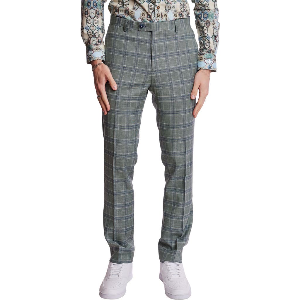 Paisley & Gray Downing Slim Flat Front Plaid Dress Pants In Gray