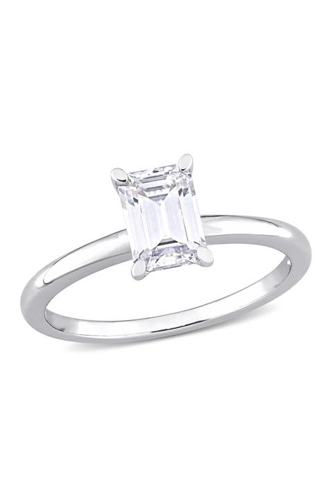 Sterling Silver Created 1ctw Octagon Moissanite Solitaire Engagement Ring