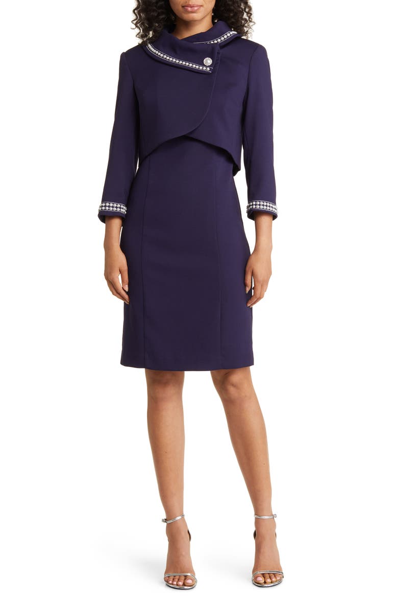 Beaded Jacket & Sheath Dress, Main, color, MIDNIGHT NAVY