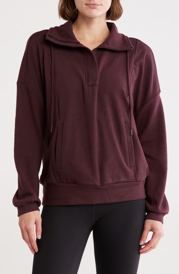Zella Cozy Half Zip Pullover Sweatshirt In Burgundy