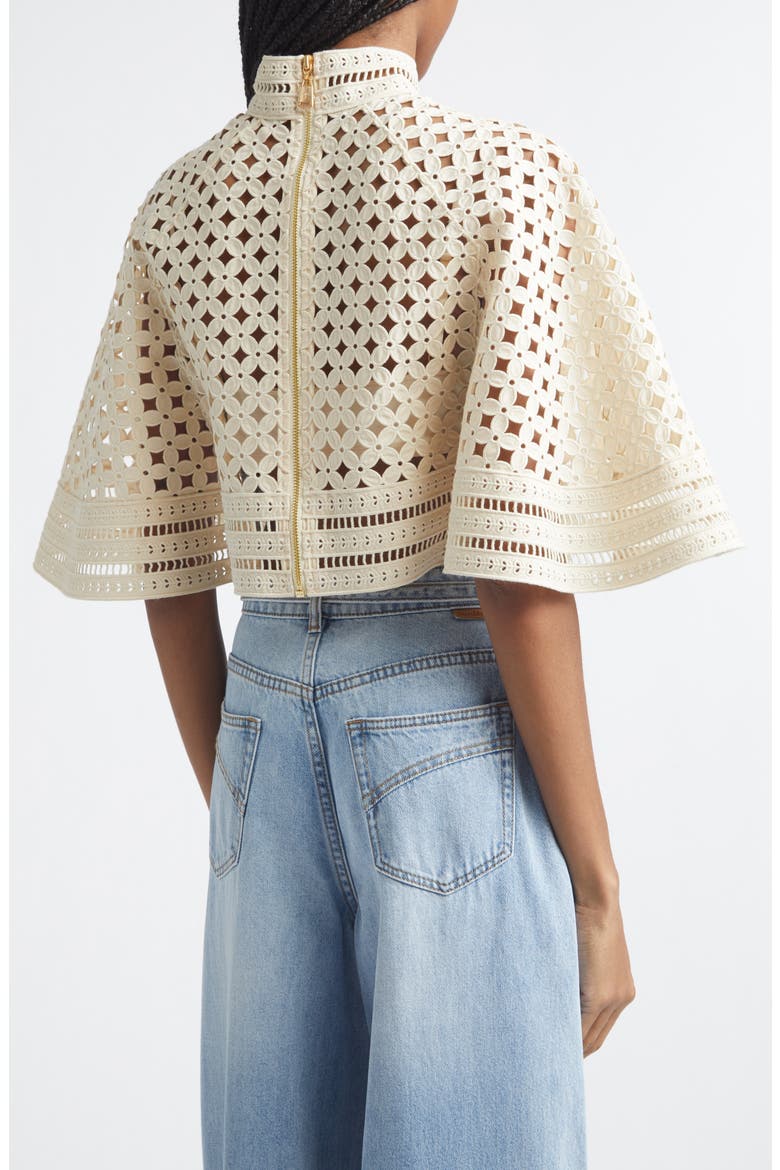 Indra Crop Embroidered Cotton Eyelet Cape, Alternate, color, TEA