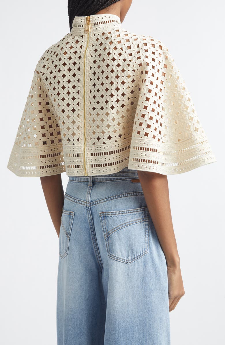 Zimmermann Indra Crop Embroidered Cotton Eyelet Cape, Alternate, color, Tea