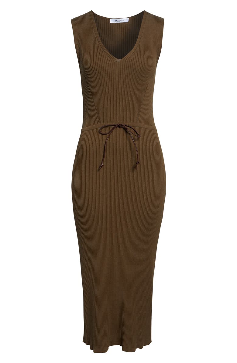Max Mara Drawstring Cotton Blend Rib Sweater Dress, Alternate, color, Mud