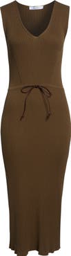 Max Mara Drawstring Cotton Blend Rib Sweater Dress