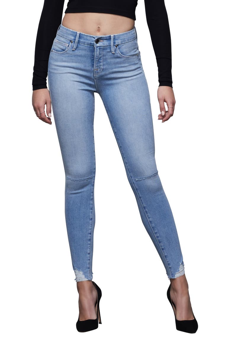 Good Petite Distressed Hem Skinny Jeans, Main, color, BLUE386