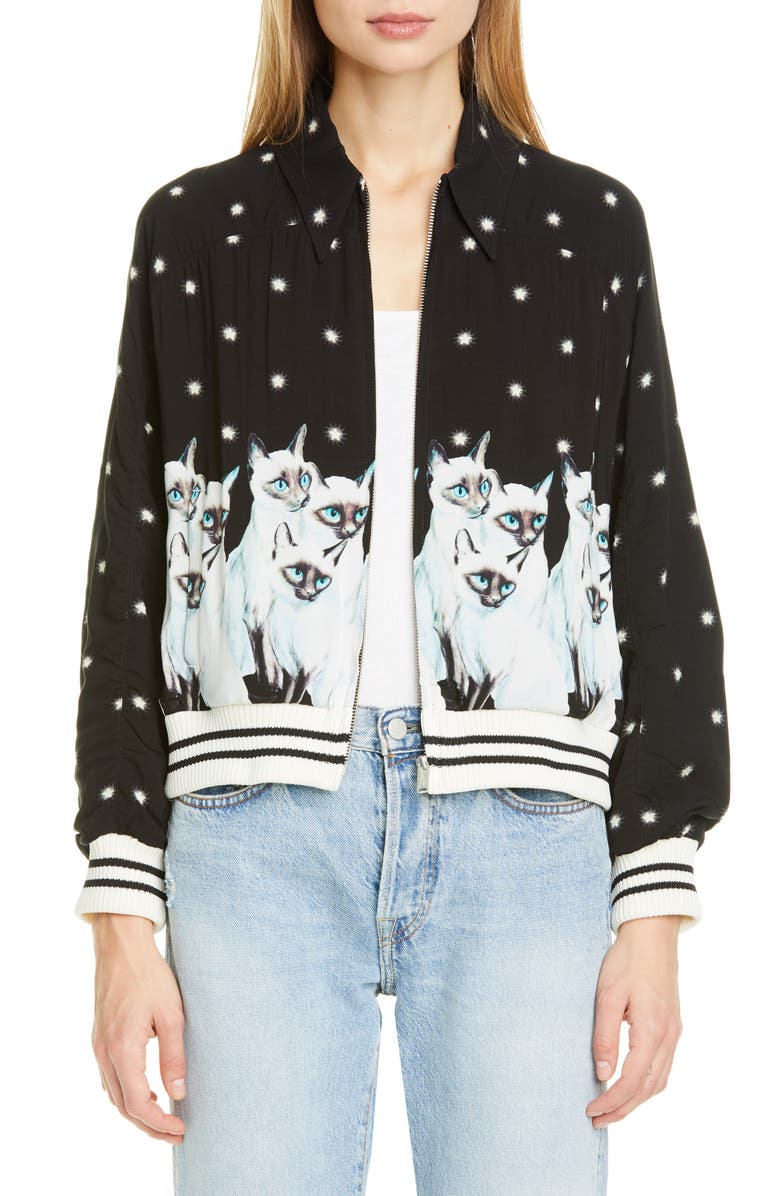Undercover Siamese Cat & Stars Graphic Bomber Jacket, Main, color,