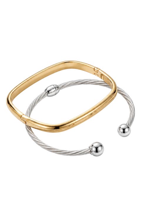 Set of 2 Two Tone Bangle & Cuff Bracelets