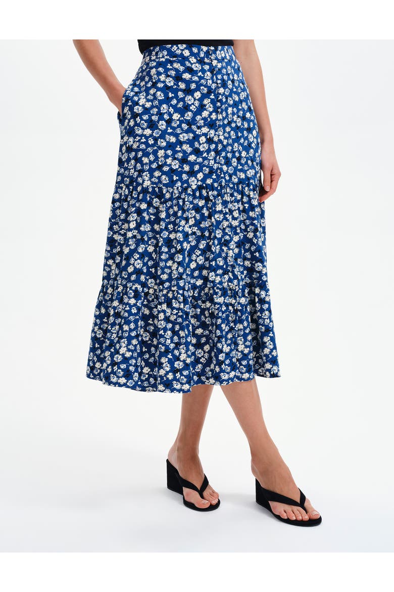 Isla Tiered Button Through Midi Skirt, Main, color, Navy Ditsy