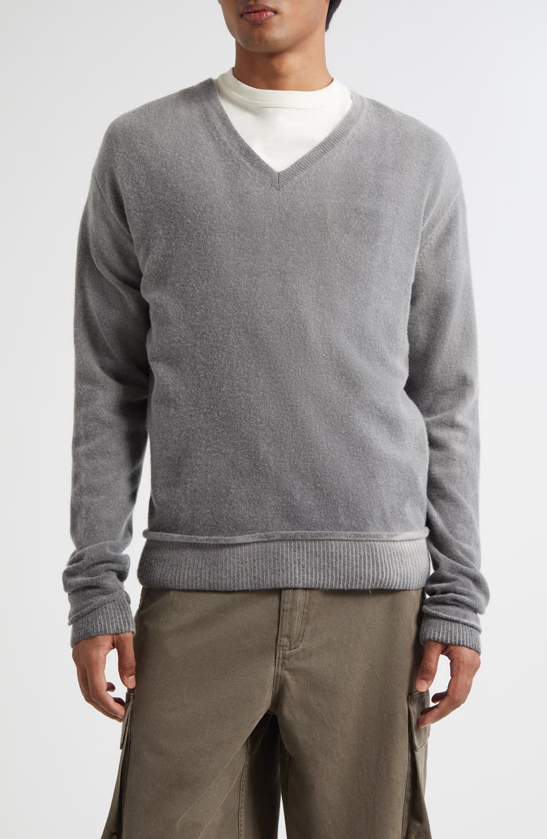 OUR LEGACY Parallel Merino Wool V-Neck Sweater, Main, color, Grey Spray Dye Cherub Wool