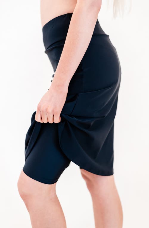 Calypsa Knee Length Swim Skort With Bike Shorts In Black