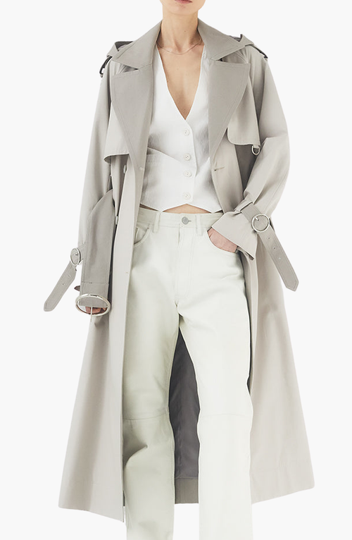 Caalo Sustainable Water Resistant Trench Coat In Gray