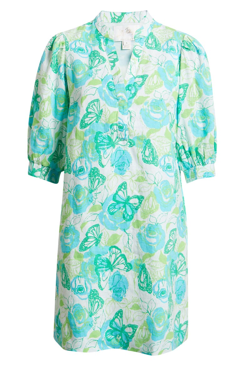 Mialeigh Floral Print Linen Shift Dress, Alternate, color, RESORT WHITE MONARCH ROSE