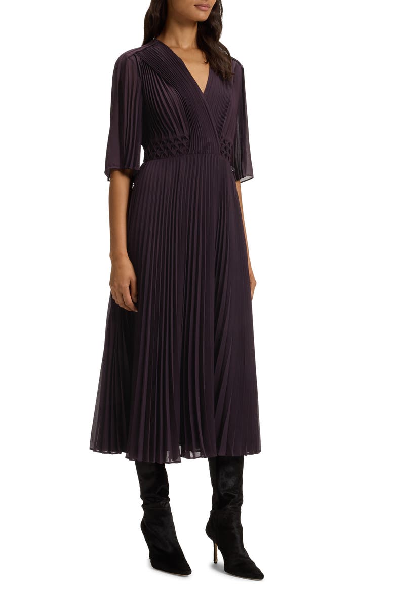 Dailey Pleated Midi Dress, Alternate, color, DARK CARMINE