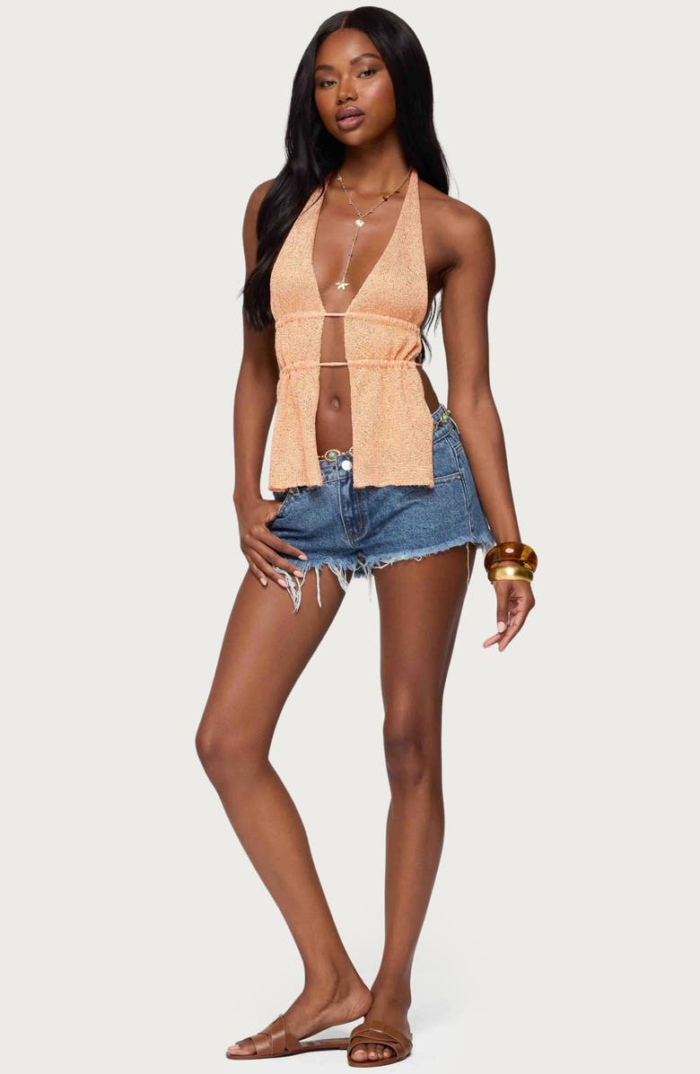 EDIKTED Sequin Split Front Knit Halter Top, Alternate, color, Orange