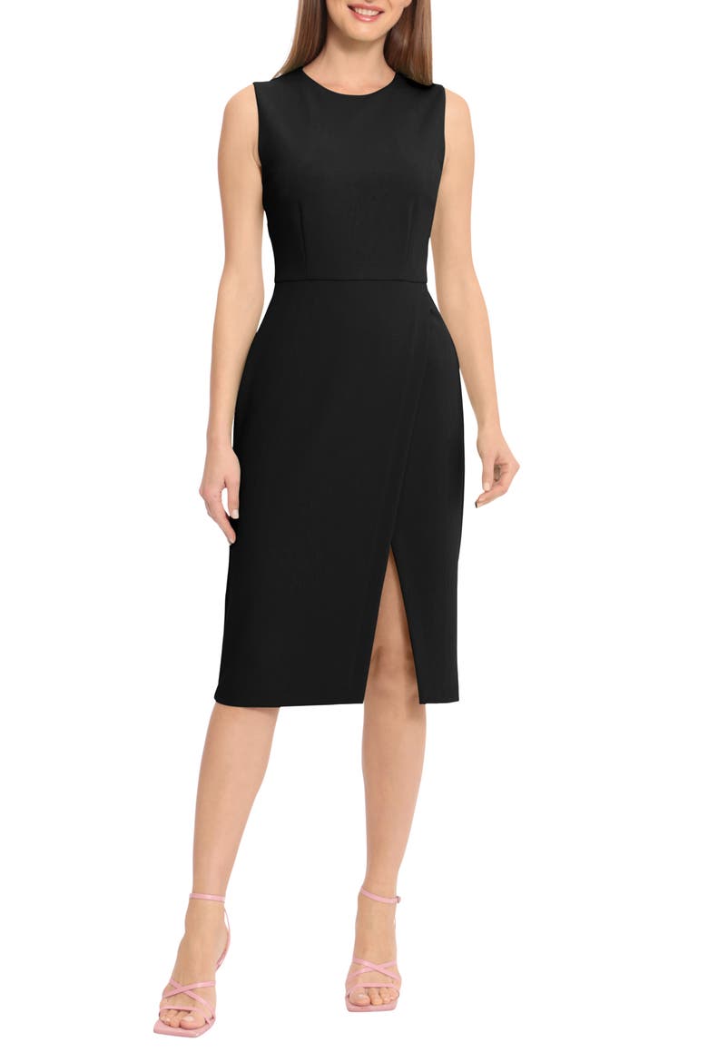 Sleeveless Wrap Knee Length Dress, Main, color, BLACK