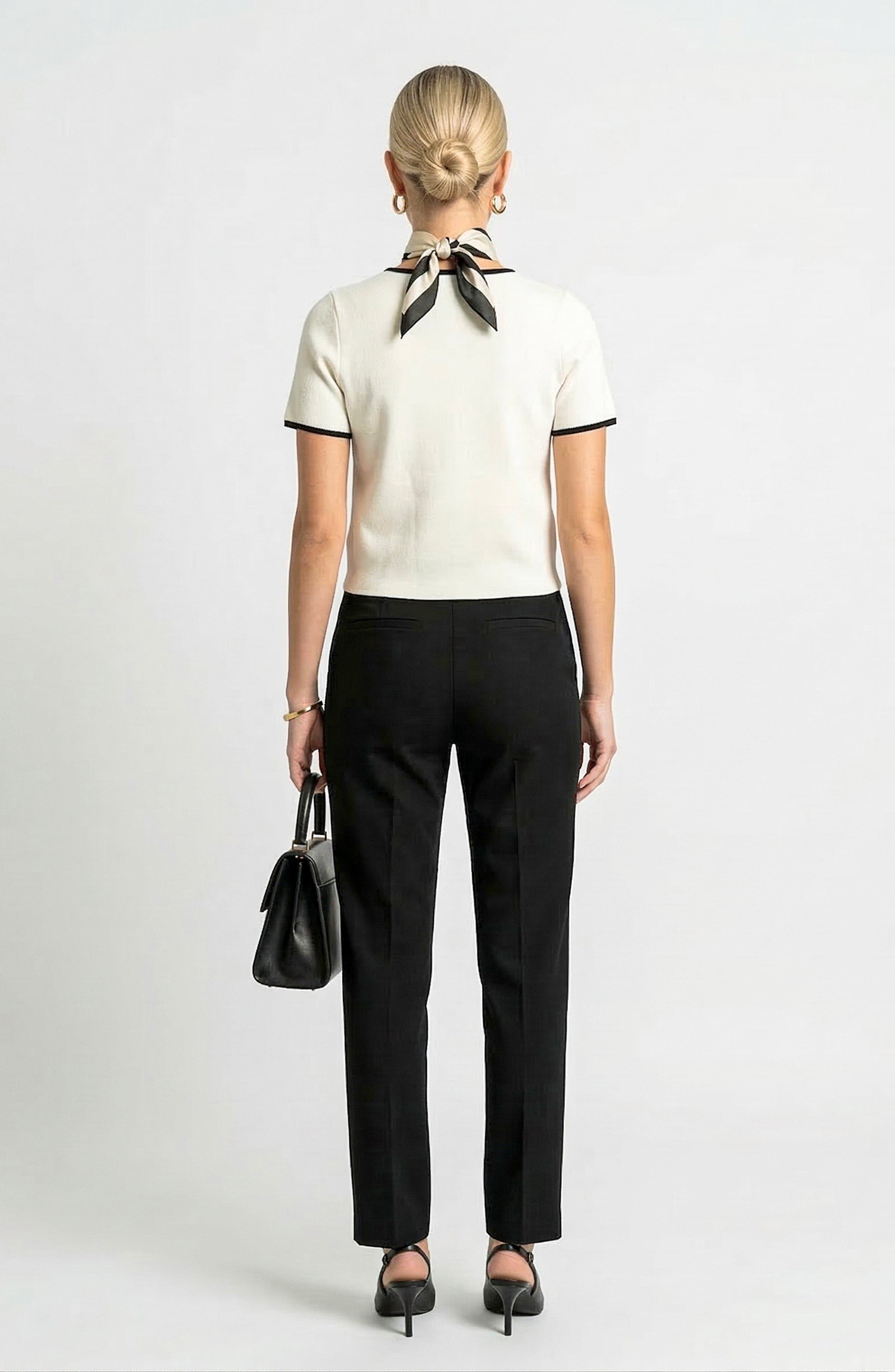 Short Sleeve Sweater Top with Button Front and Contrast Trim - image 2