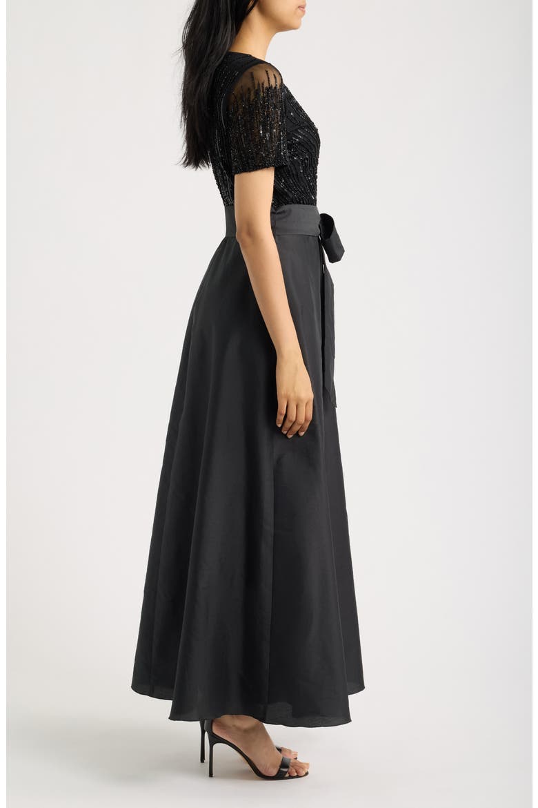 Beaded Tie Waist Gown, Alternate, color, BLACK 001