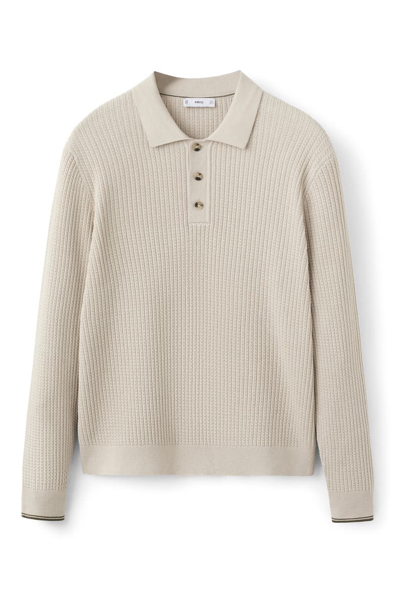 Braided Cotton Blend Polo Sweater, Alternate, color, SAND