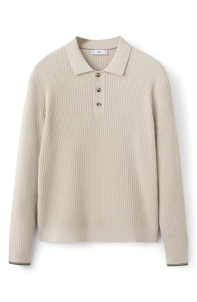 MANGO Braided Cotton Blend Polo Sweater, Alternate, color, Sand