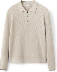 MANGO Braided Cotton Blend Polo Sweater